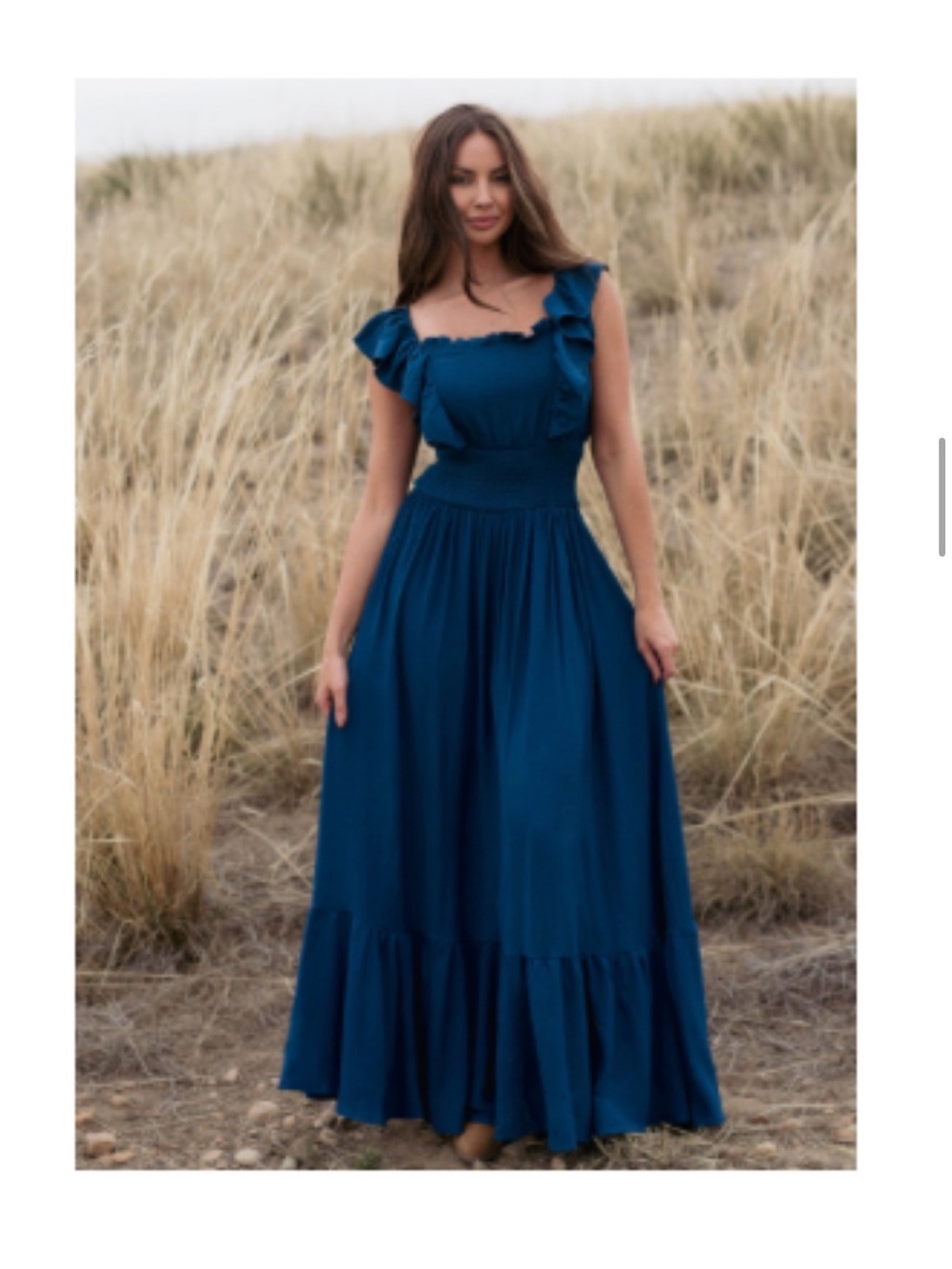 Teal Ruffle Maxi Dress - Joyfolie - Picture 2 of 5